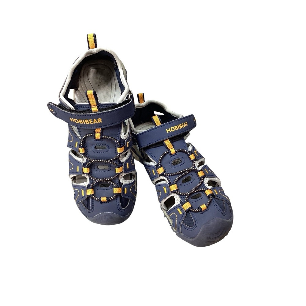 US Kids Athletic Sandals Closed Toe Hook loop Sports Sandals Navy‎ Blue & Orange